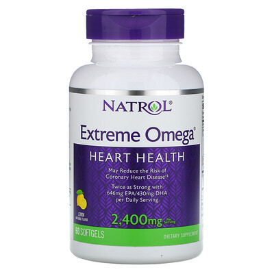 Natrol Extreme Omega, со вкусом лимона, 2400 мг, 60 мягких желатиновых капсул