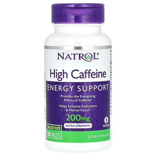 Natrol, Alta cafeína, Concentración extra, 200 mg, 100 comprimidos