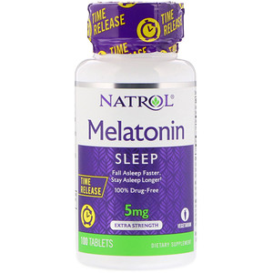 Natrol、メラトニン、タイムリリース、エクストラストレングス、5 mg、100錠