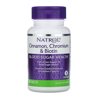 Natrol, Canela, Cromo e Biotina, 60 Comprimidos