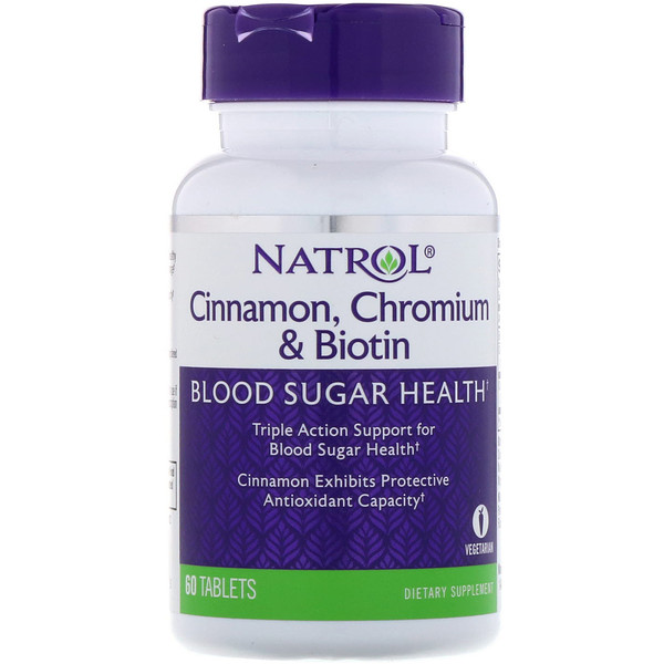 Natrol, Корица, хром и биотин, 60 таблеток