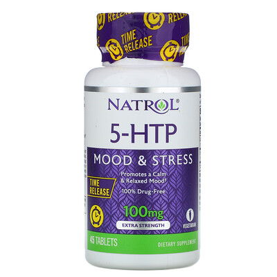 Natrol 5-гидрокситриптофан, медленное высвобождение, с повышенной силой действия, 100 мг, 45 таблеток
