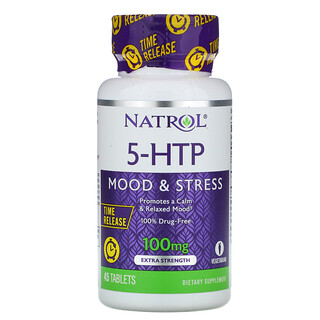 Natrol, 5-HTP, liberação prolongada, ultra-forte, 100 mg, 45 tabletes