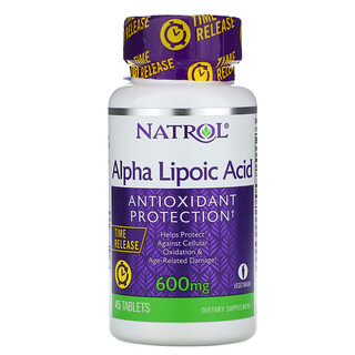 Natrol, Ácido Alfa-Lipóico, Liberação Gradual, 600 mg, 45 Comprimidos