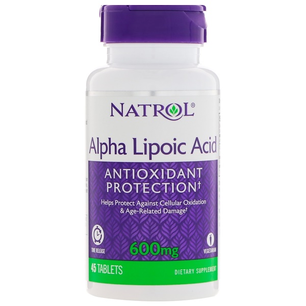 Natrol, Альфа-липоевая кислота, медленное высвобождение, 600 мг, 45 таблеток