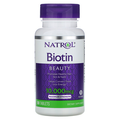 Natrol Биотин, максимальное действие, 10 000 мкг, 100 таблеток