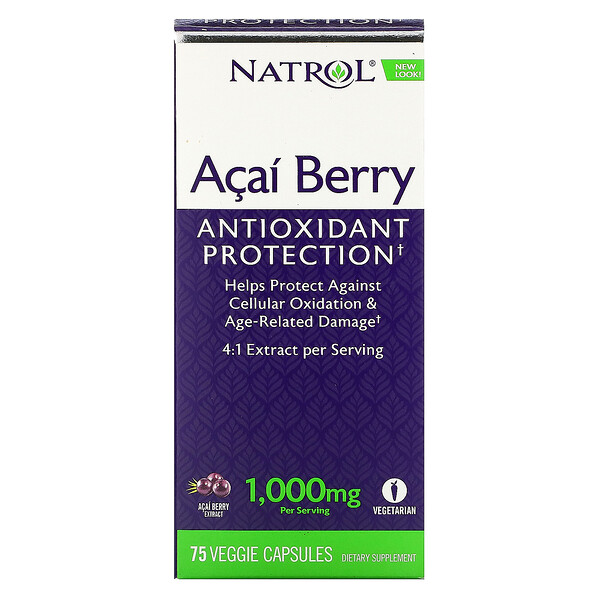 Natrol, ягоди асаї, 500 мг, 75 рослинних капсул