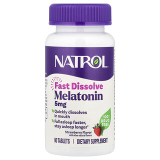 Natrol, Melatonină, dizolvare rapidă, căpșuni, 5 mg, 90 tablete