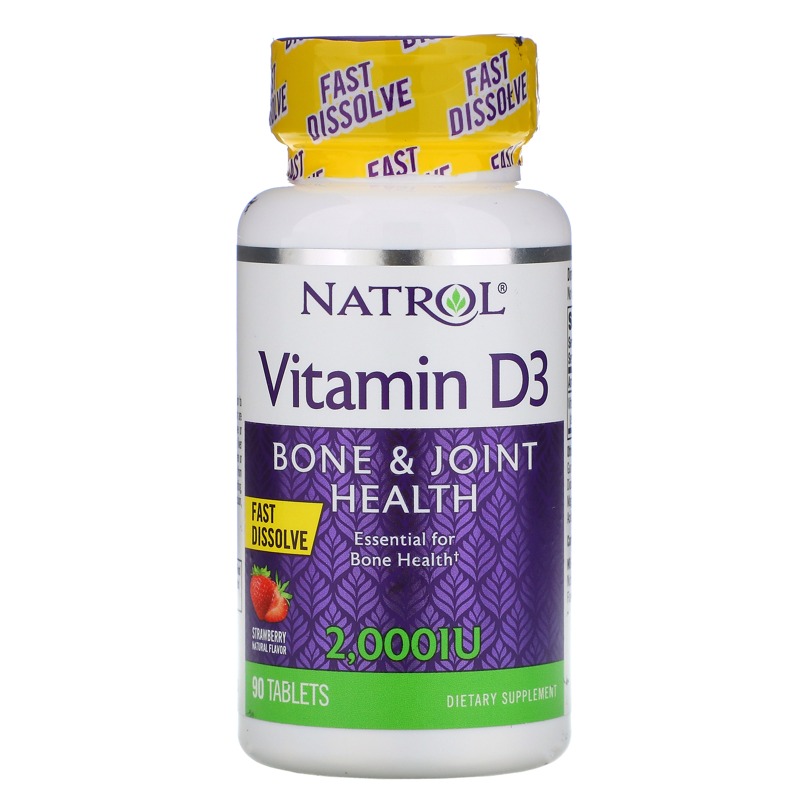Natrol, Vitamin D3, Fast Dissolve, Strawberry, 2,000 IU, 90 Tablets - iHerb