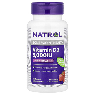 Natrol, Vitamina D3, Căpșuni, 5.000 UI, 90 de comprimate