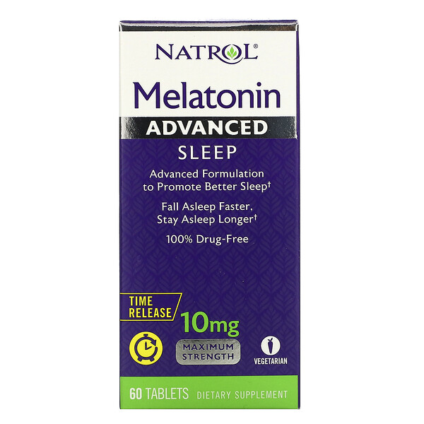 Natrol, Melatonina, Fórmula avanzada para dormir, Liberación prolongada, 10 mg, 60 comprimidos
