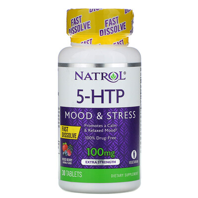 Natrol 5-HTP, быстрорастворимый, особо эффективный, вкус диких ягод, 100 мг, 30 таблеток