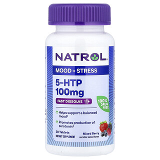 Natrol, 5-HTP, Dizolvare rapidă, Extra Putere, Fructe de pădure, 100 mg, 30 tablete