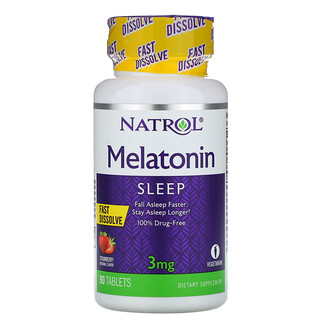 Natrol, Melatonina, dissolução rápida, sabor morango, 3 mg, 90 comprimidos