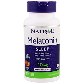 Natrol, Melatonin, Sleep, Fast Dissolve, Strawberry, 10 mg, 60 Tablets