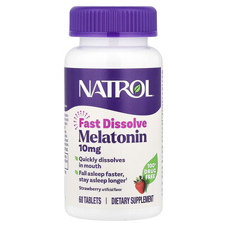 Natrol, Melatonina, Disolución rápida, Concentración máxima, Fresa, 10 mg, 60 comprimidos