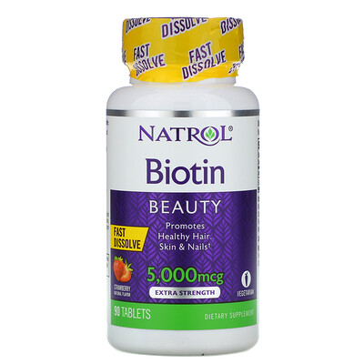 Natrol Биотин, клубника, 5000 мкг, 90 таблеток