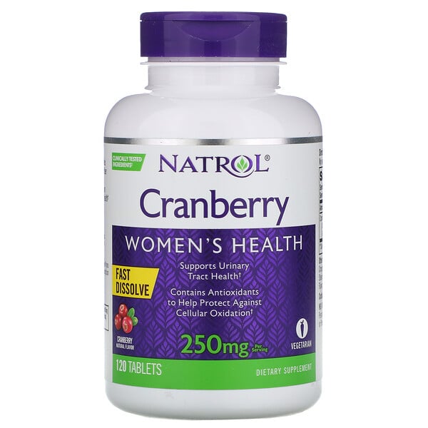 Natrol, Cranberry, fácil dissolução, sabor de cranberry, 125 mg, 120 comprimidos