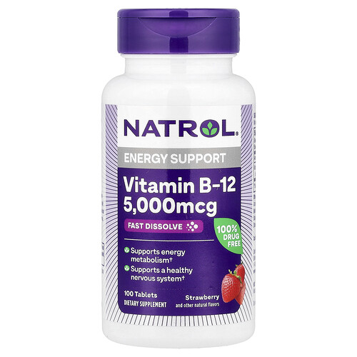 Natrol, Vitamin B-12, Fast Dissolve, Strawberry, 5,000 mcg, 100 Tablets