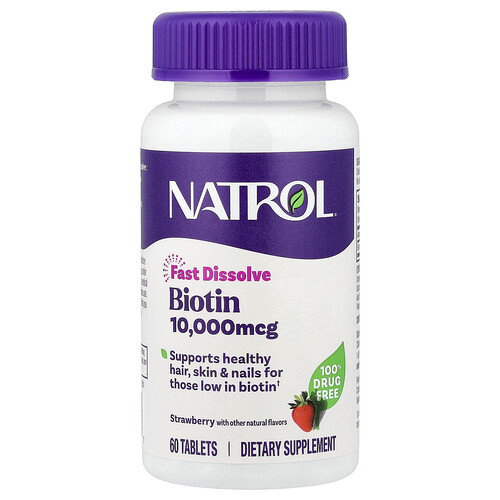 Natrol Biotin, Fast Dissolve, Strawberry, 10,000 mcg, 60 Tablets