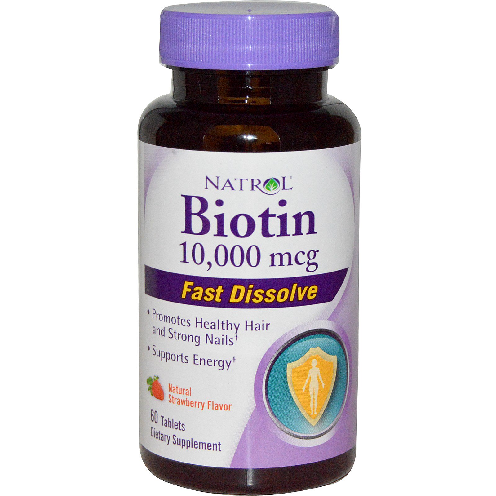 Natrol, Biotin, Natural Strawberry Flavor, 10,000 mcg, 60 Tablets ...