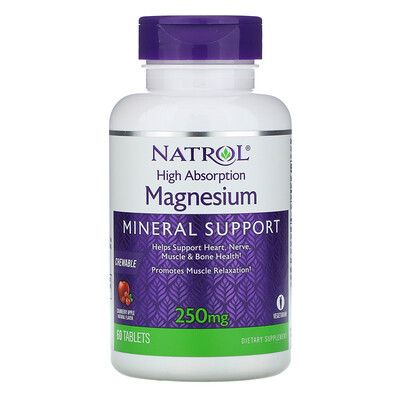 Natrol High Absorption Magnesium, Cranberry Apple Natural Flavor, 250 mg, 60 Tablets