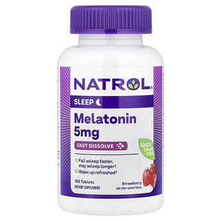 Natrol, Melatoniini, nopeasti liukeneva, mansikka, 5 mg, 150 tablettia