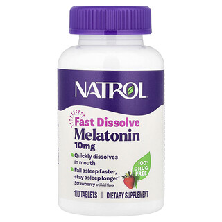 Natrol, Melatoniini, nopeasti liukeneva, mansikka, 10 mg, 100 tablettia