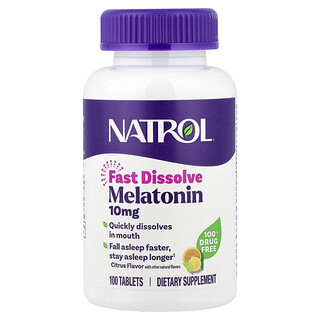 Natrol, Melatonină, Dizolvare rapidă, Concentrație maximă, Citrice, 10 mg, 100 comprimate