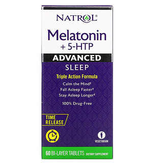 Natrol, 褪黑荷尔蒙 + 5-HTP，高级睡眠，60 粒双层片剂