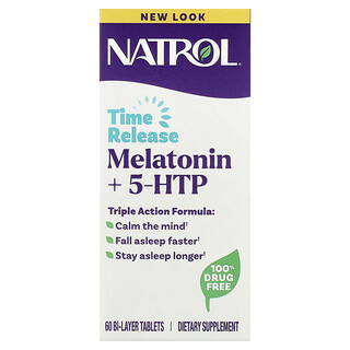 Natrol, Melatonin + 5-HTP, zeitversetzte Freisetzung, 60 Doppelschichttabletten