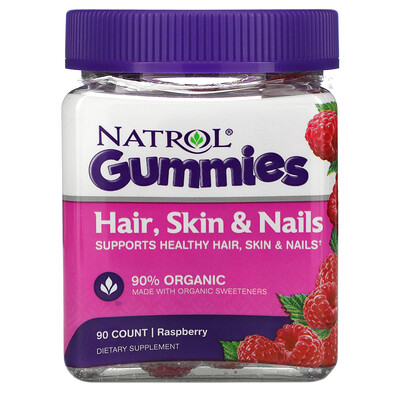 

Natrol Жевательные таблетки, Для волос, кожи и ногтей, Малина, 90 штук