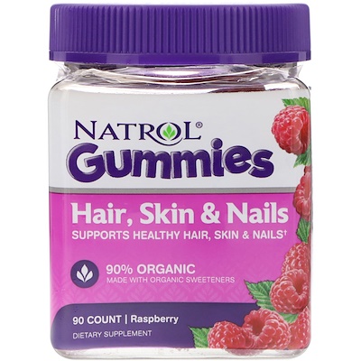 Natrol Жевательные таблетки, Для волос, кожи и ногтей, Малина, 90 штук