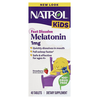 Natrol, Lapset, Melatoniini, Ikä 4+, Mansikka, 40 Tablettia