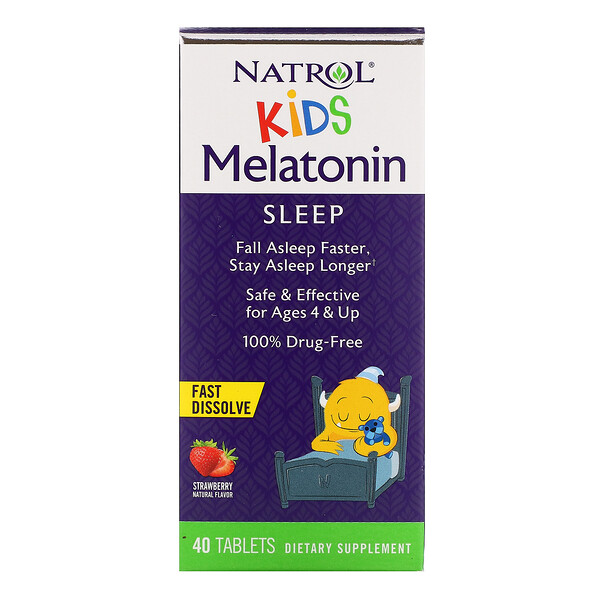 Natrol‏, Kids, Melatonin, Ages 4 & Up, Strawberry, 40 Tablets