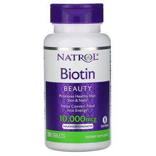 Natrol, Biotina, Concentración máxima, 10.000 mcg, 200 comprimidos