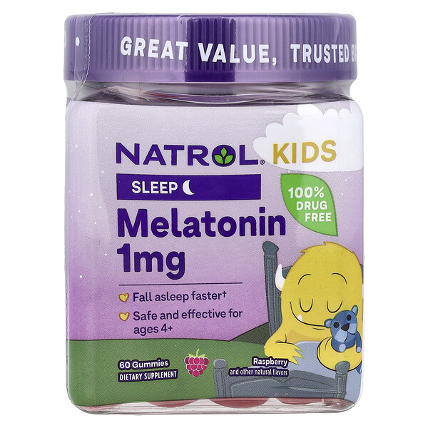 Natrol Kids, Melatonin Gummies, Ages 4+, Raspberry, 1 mg, 60 Gummies