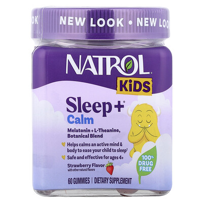 Natrol, Niños, Sleep +® Calm, Suplemento para favorecer el sueño y la calma, Mayores de 4 años, Fresa, 60 gomitas