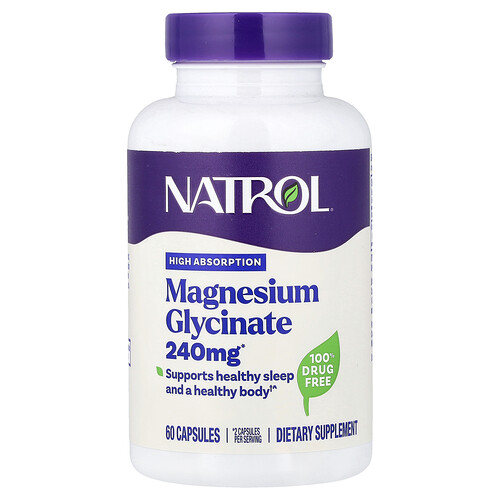 Natrol Magnesium Glycinate, High Absorption, 60 Capsules (120 mg per Capsule)
