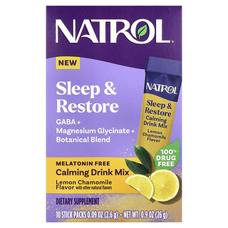 Natrol, 睡眠与修复，镇静饮品混合，无褪黑素，柠檬洋甘菊，10 支，每支 0.09 盎司（2.6 克）