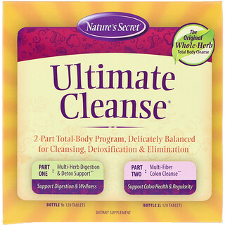 Nature's Secret, Ultimate Cleanse, состоящая из 2 частей программа для всего тела, 2 флакона по 120 таблеток в каждом