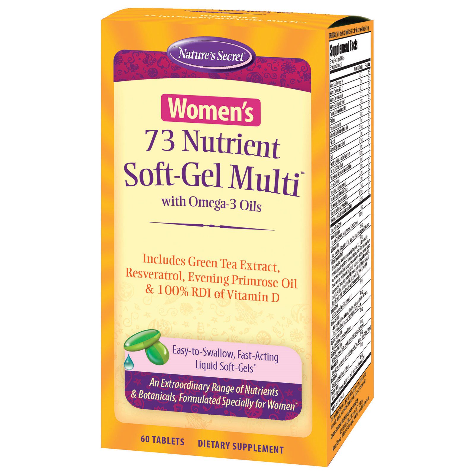 Nature's Secret, 73 Nutrient Soft-Gel Multi для женщин, с маслами омега-3, 60 желатиновых капсул с жидким содержимым