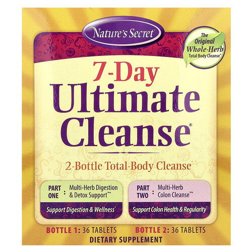 Nature's Secret 7-Day Ultimate Cleanse, 2-Part Total-Body Cleanse, 2 Bottles, 36 Tablets Each