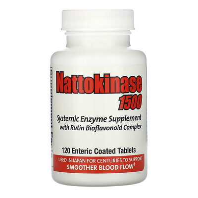 Naturally Vitamins Наттокиназа 1500, системная ферментная добавка, 120 таблеток с кишечнорастворимой оболочкой