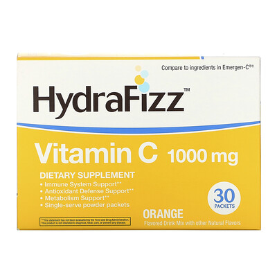 Naturally Vitamins HydraFizz, Vitamin C, Orange, 1000 mg, 30 Packets