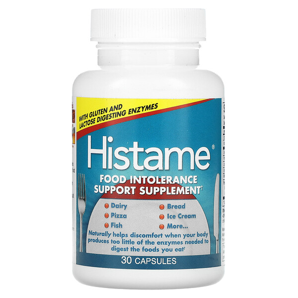 Histame, пищевая добавка для поддержки при непереносимости пищевых продуктов, 30 капсул