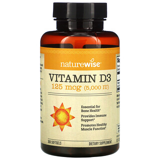 NatureWise, Vitamine D3, 125 µg (5000 UI), 360 capsules à enveloppe molle