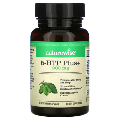 NatureWise 5-HTP Plus+, 200 мг, 30 вегетарианских капсул