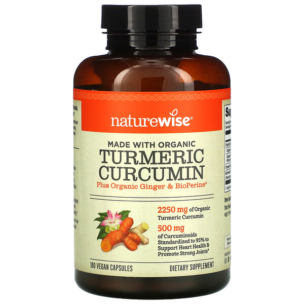 NatureWise‏, Organic Turmeric Curcumin, 180 Vegan Capsules