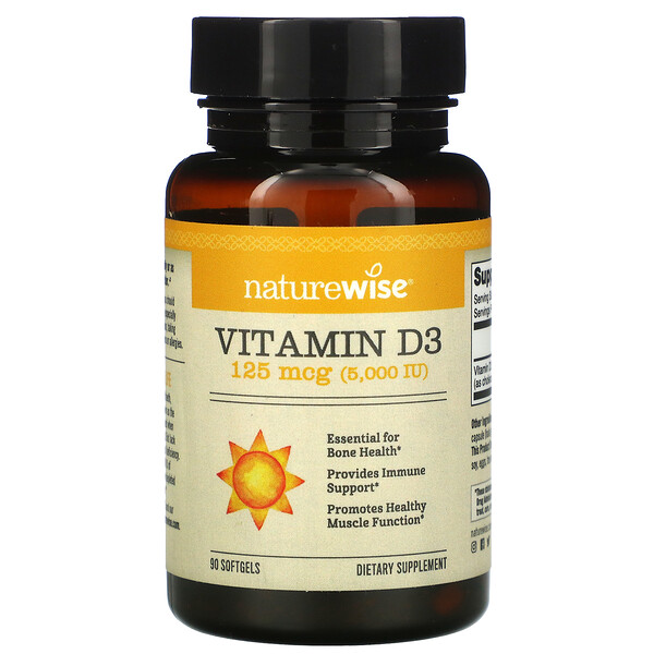 Vitamin D3, 125 mcg (5,000 IU), 90 Softgels
